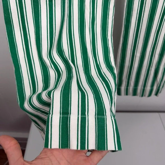 Maeve Anthro The Colette Full Length Pants Green White Stripe Linen Blend 26P - Picture 5 of 10